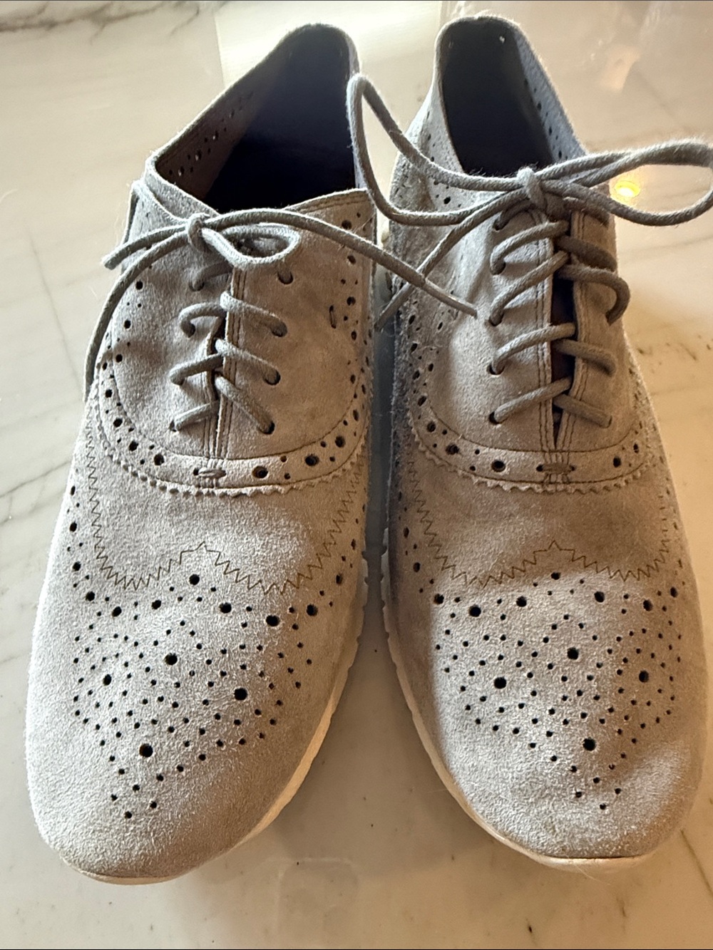Cole Haan Women's Zero Grand Suede Wingtip Flats - Light Gray